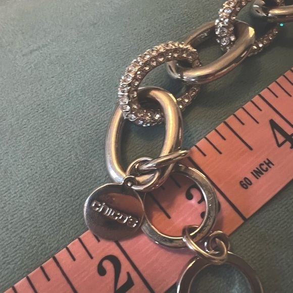 Silvertone chunky Chain Bracelet with Rhinestones by Chicos - Picture 3 of 4